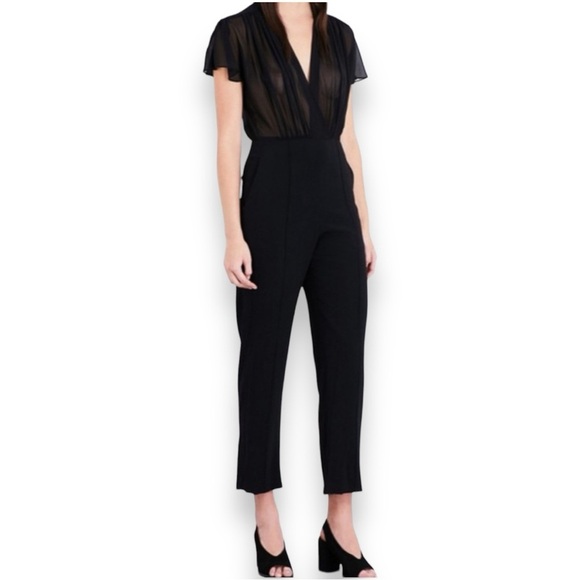 Sandro Paris Pointers Sheer Crossover Jumpsuit in Black Sz 1 US Size 4 - Picture 1 of 9